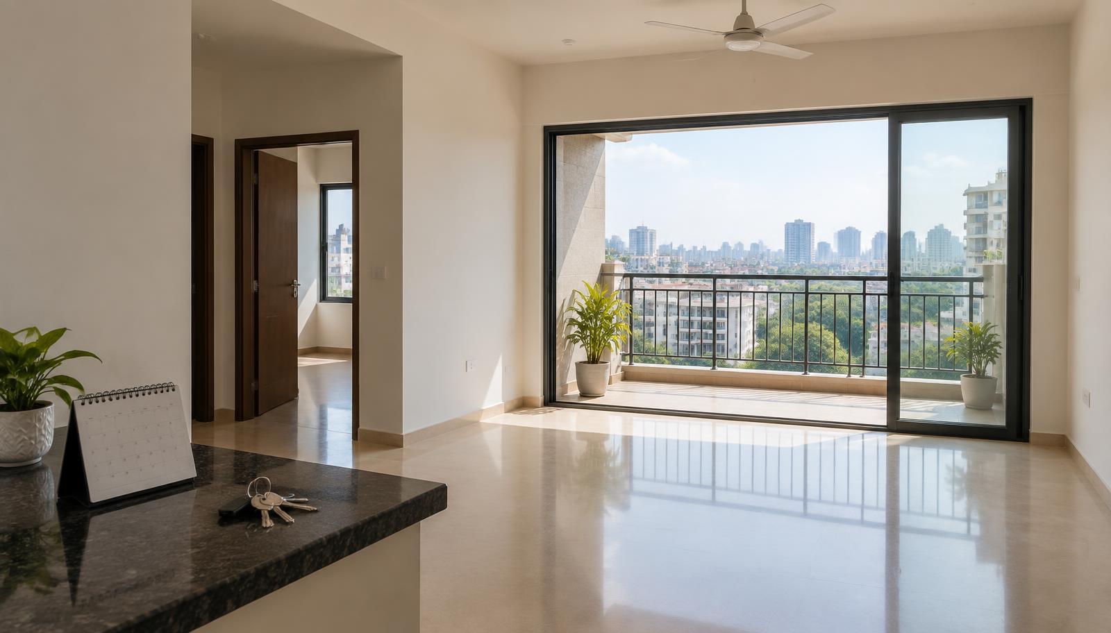 Unfurnished apartment with keys and a monthly calendar